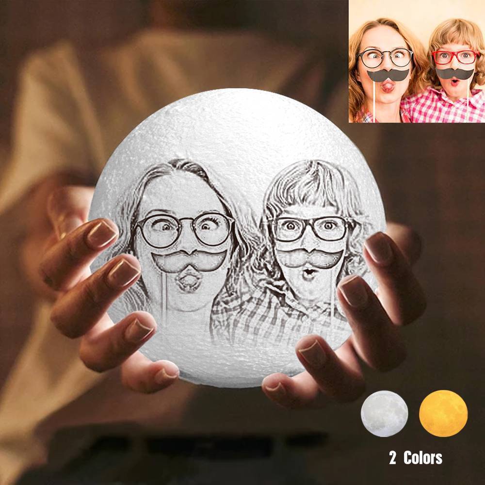Personalised Creative 3D Print and Engraved Moon Lamp with Photo of Family - Touch Two Colors - makephotopuzzleuk