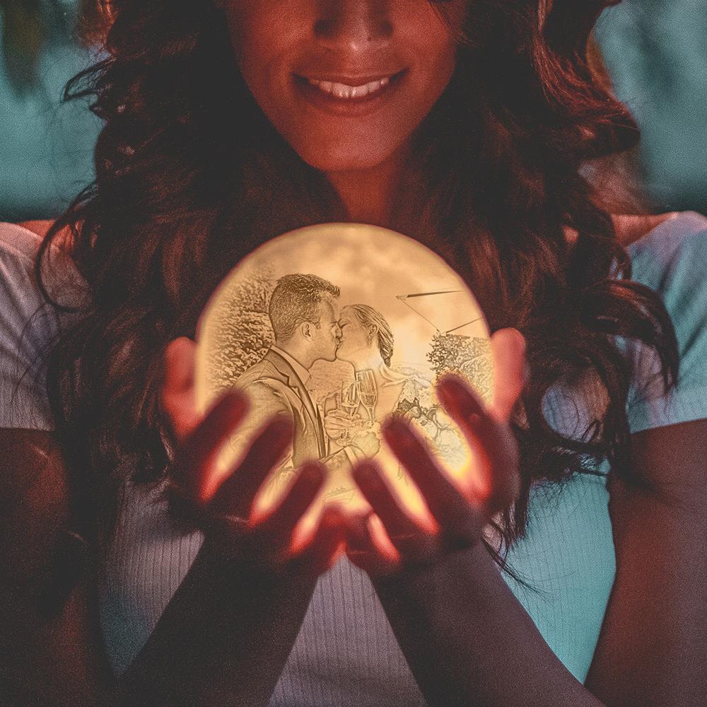 Anniversary Gifts, Moon Photo Lamp Shades Personalized Picture Light & Engraving Custom 3D Print Luna Light Painting Light - makephotopuzzleuk