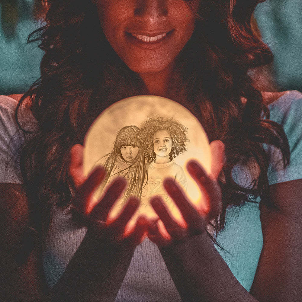 Personalized Photo Moon Lamp 3D Printing, Engraved Lamp(10CM-15CM) - makephotopuzzleuk