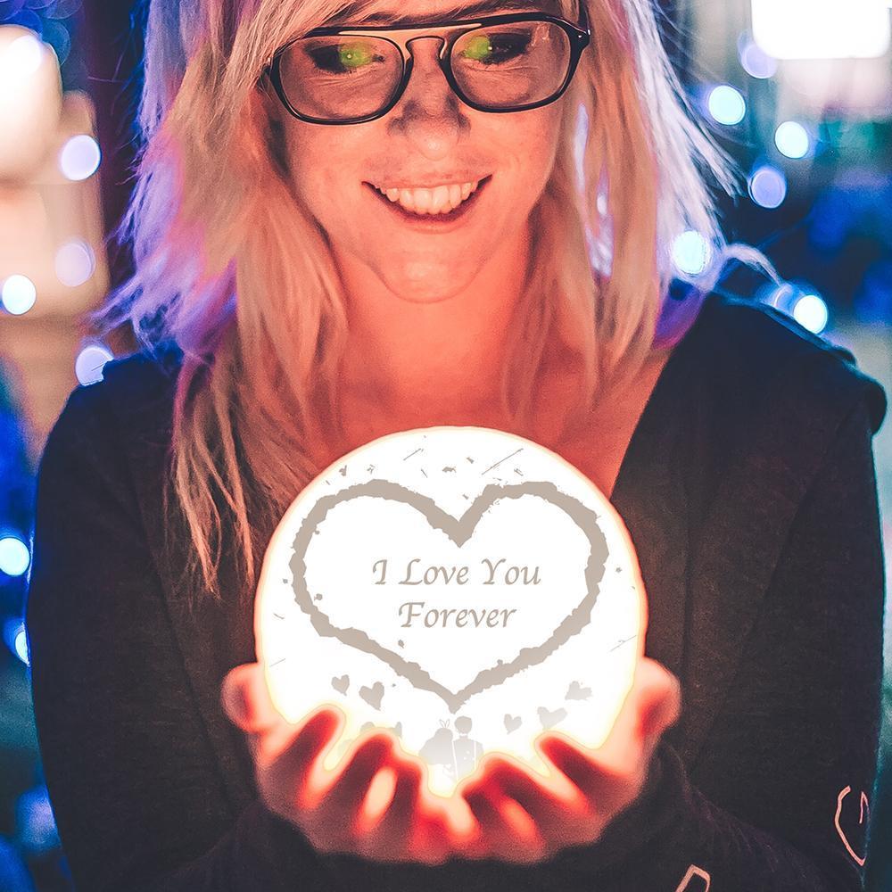Engraved Heart Moon Lamp, Personalized 3D Moon Lamp Keepsake Gifts - Touch Two Colors 15cm Available - makephotopuzzleuk