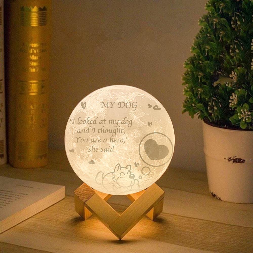 Personalized My Dog Engraved Moon Lamp, Custom 3D Moon Lamp Home Decoration - Touch Two Colors 15cm Available - makephotopuzzleuk