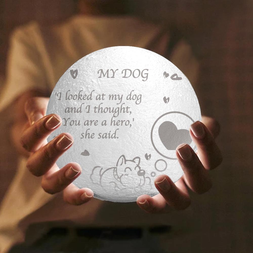 Personalized My Dog Engraved Moon Lamp, Custom 3D Moon Lamp Home Decoration - Touch Two Colors 15cm Available - makephotopuzzleuk