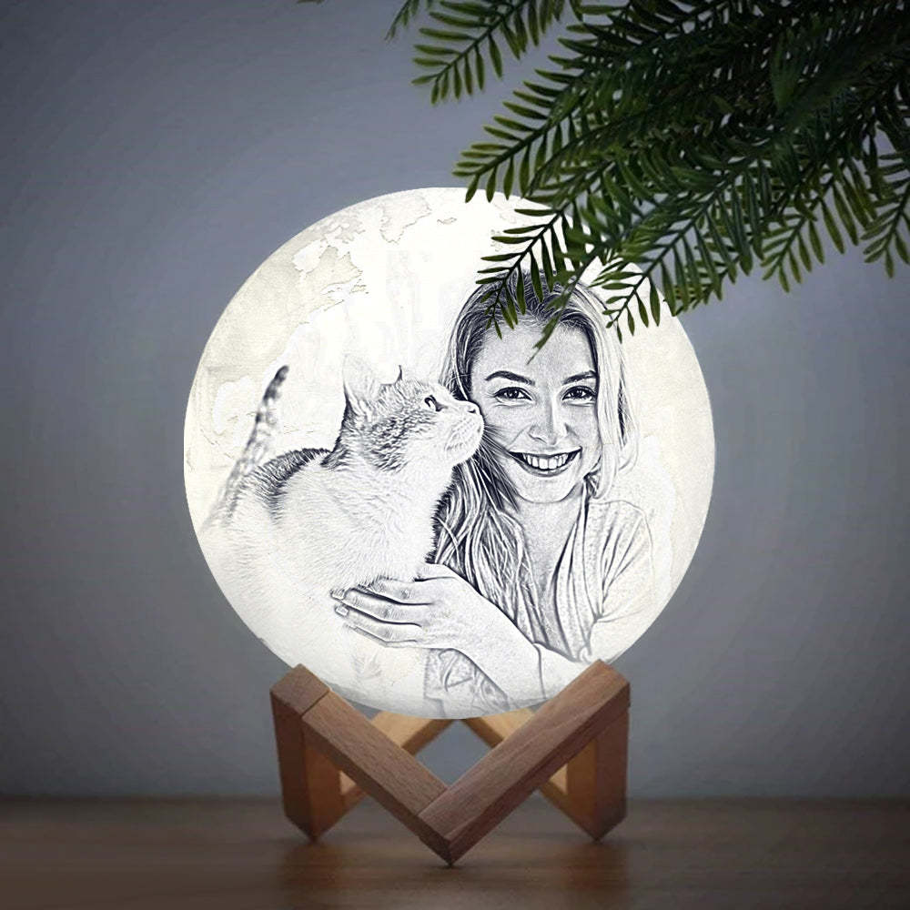 Magic Lunar Customized Pet Earth Lamp With Text, Engraved Lovely Cat Photo Lamp - Touch Two Colors (10-15cm) - makephotopuzzleuk