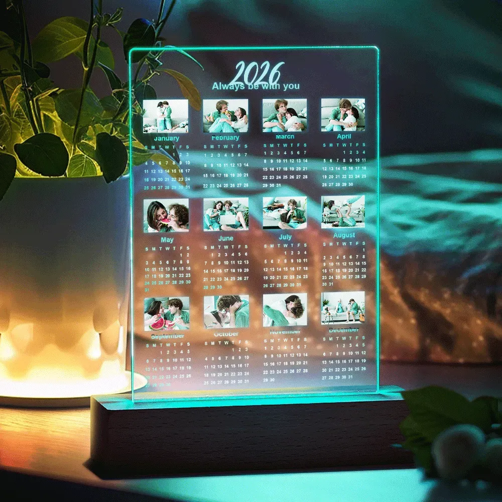 Personalized 2026 Calendar Mirror Light Box with Photo