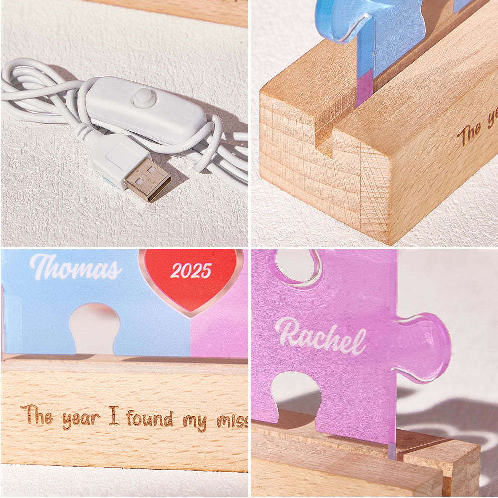 Personalized Couple Name Puzzle LED Night Light Gifts for Lover - makephotopuzzleuk