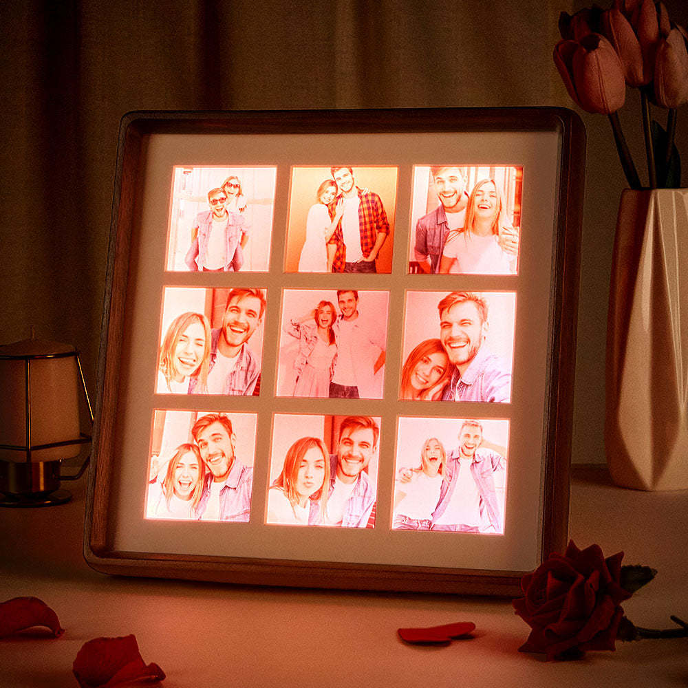 Personalized Photo Collage Photo Frame with Light Gift for Lover - makephotopuzzleuk