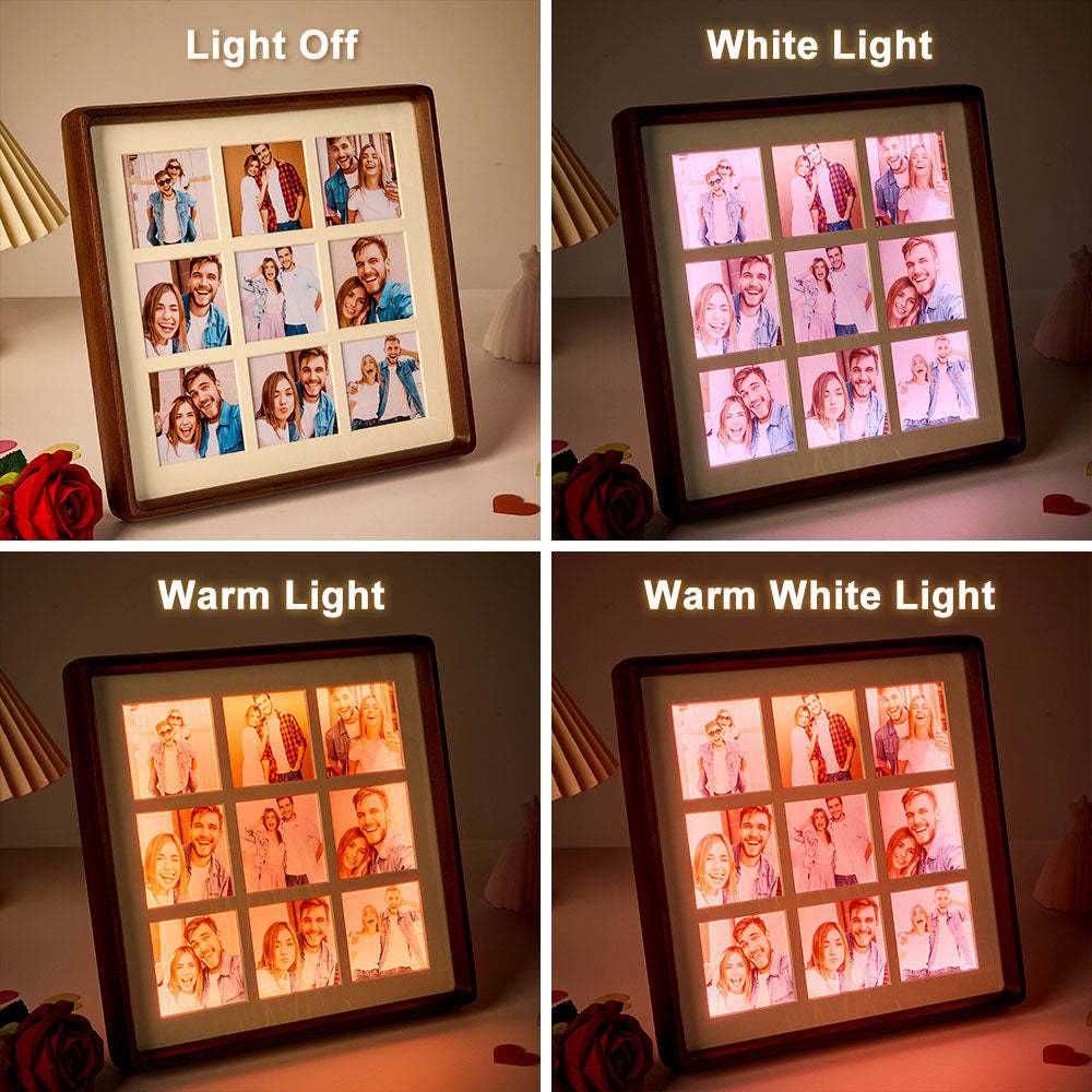 Personalized Photo Collage Photo Frame with Light Gift for Lover - makephotopuzzleuk