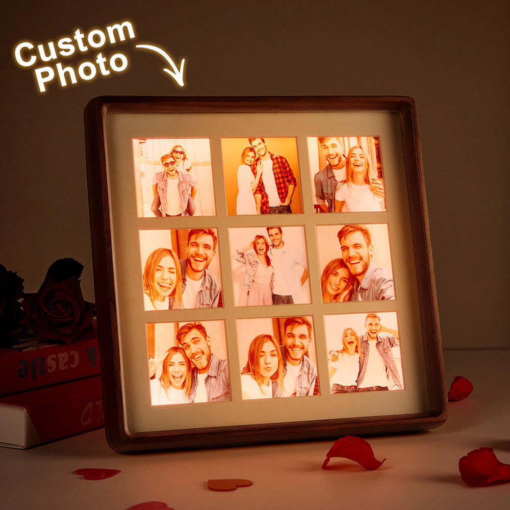 Personalized Photo Collage Photo Frame with Light Gift for Lover - makephotopuzzleuk