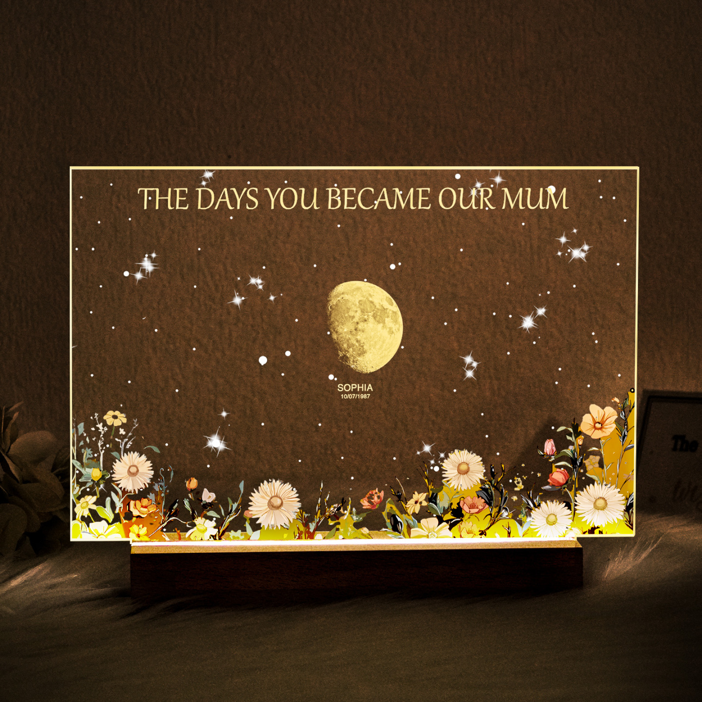 Personalized The Days You Became Our Mum Moon Phase Lightbox Mother's Day Gifts Wood Base - makephotopuzzleuk
