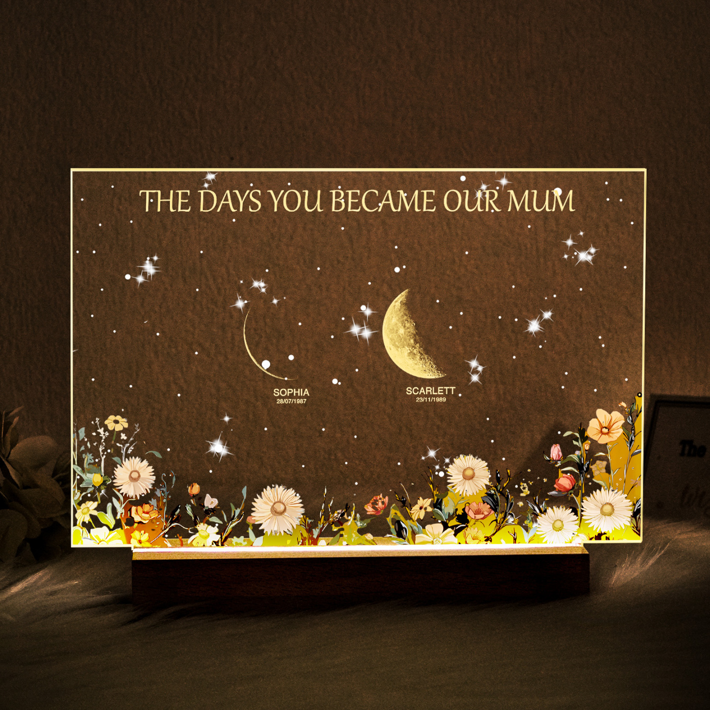 Personalized The Days You Became Our Mum Moon Phase Lightbox Mother's Day Gifts Wood Base - makephotopuzzleuk