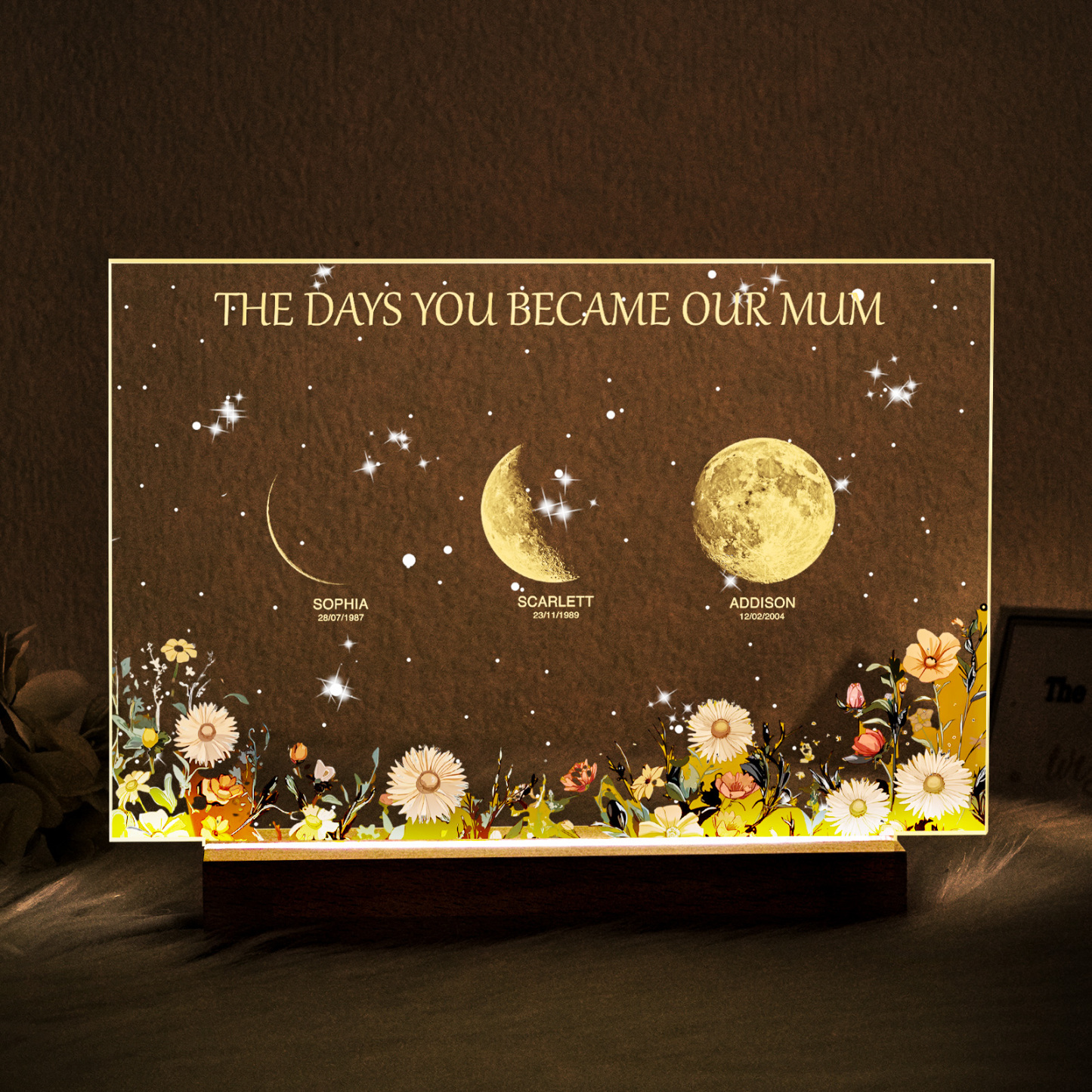 Personalized The Days You Became Our Mum Moon Phase Lightbox Mother's Day Gifts Wood Base