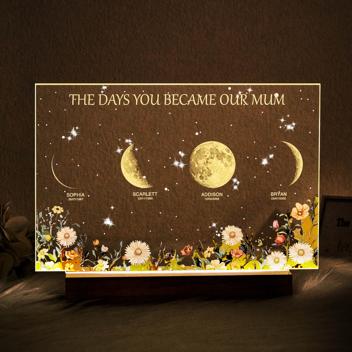 Personalized The Days You Became Our Mum Moon Phase Lightbox Mother's Day Gifts Wood Base - makephotopuzzleuk