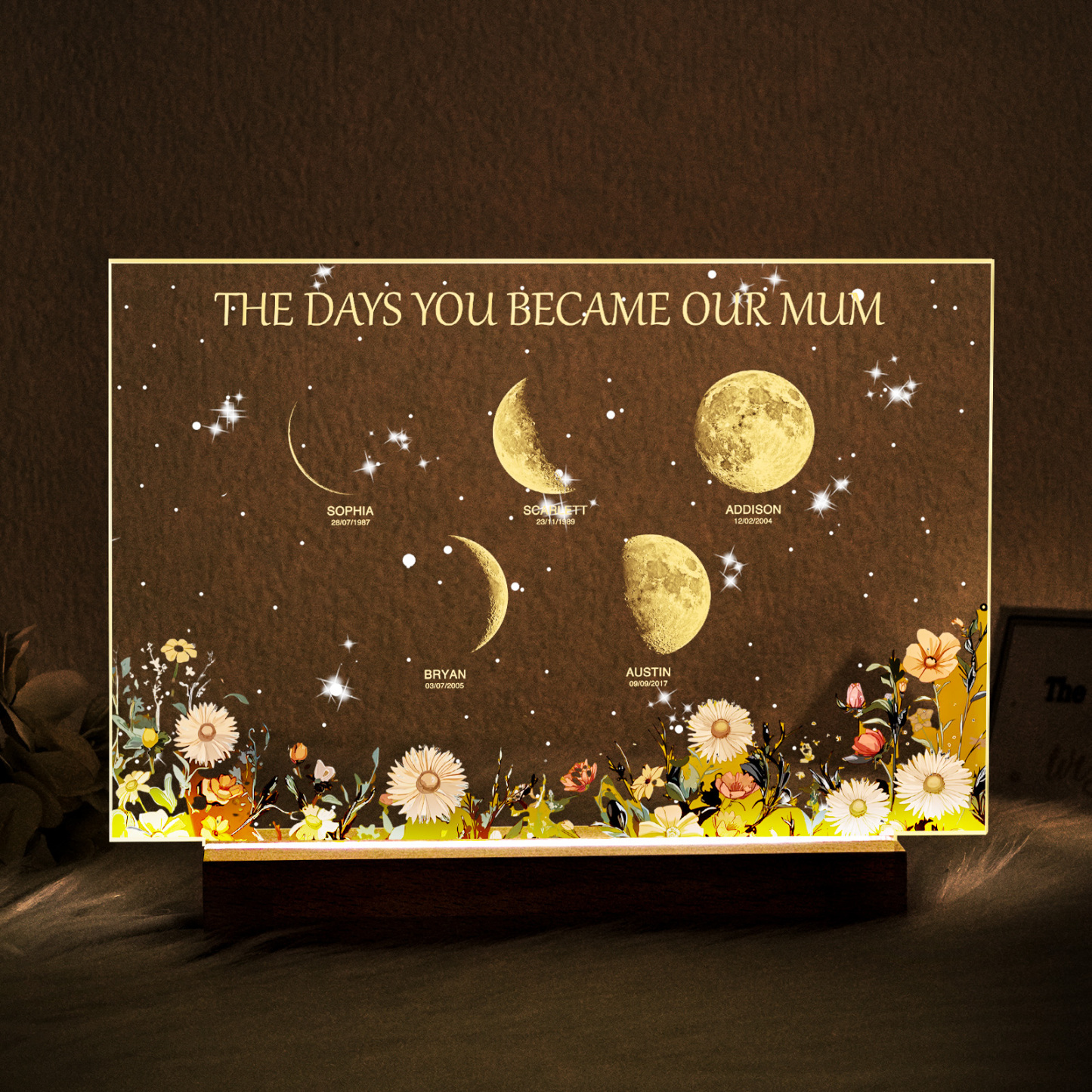 Personalized The Days You Became Our Mum Moon Phase Lightbox Mother's Day Gifts Wood Base - makephotopuzzleuk