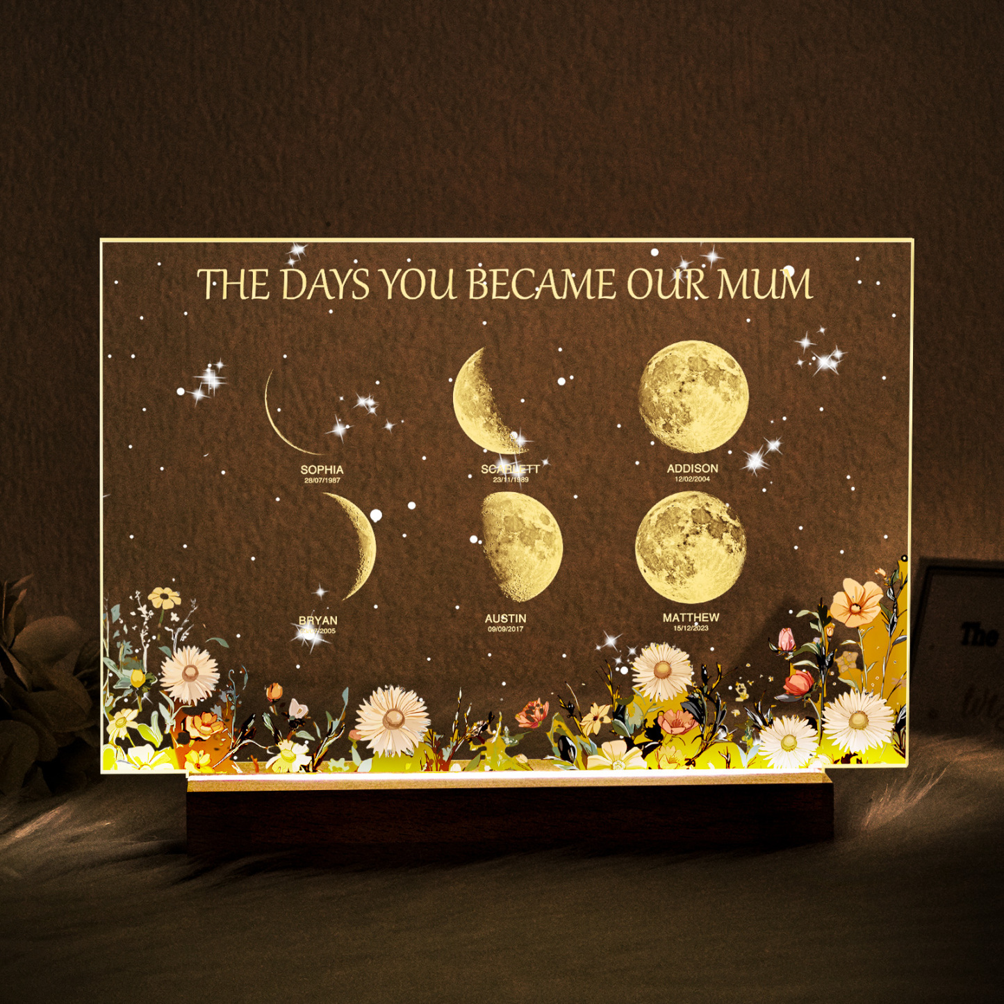Personalized The Days You Became Our Mum Moon Phase Lightbox Mother's Day Gifts Wood Base - makephotopuzzleuk