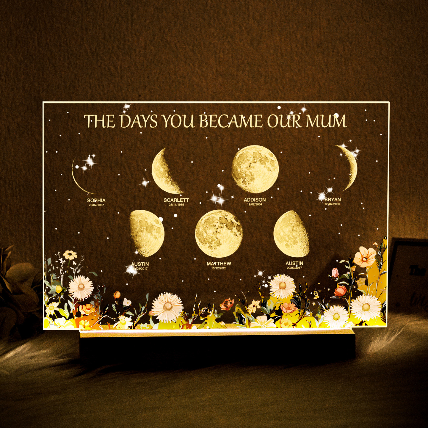 Personalized The Days You Became Our Mum Moon Phase Lightbox Mother's Day Gifts Wood Base - makephotopuzzleuk
