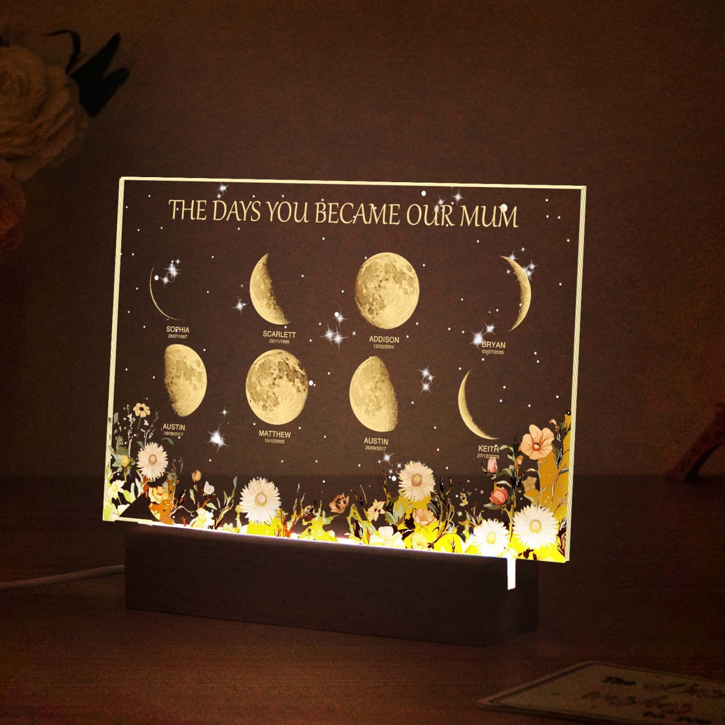 Personalized The Days You Became Our Mum Moon Phase Lightbox Mother's Day Gifts Wood Base - makephotopuzzleuk