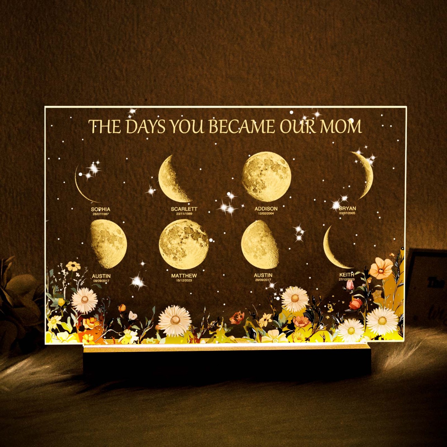 Personalized The Days You Became Our Mum Moon Phase Lightbox Mother's Day Gifts Wood Base - makephotopuzzleuk