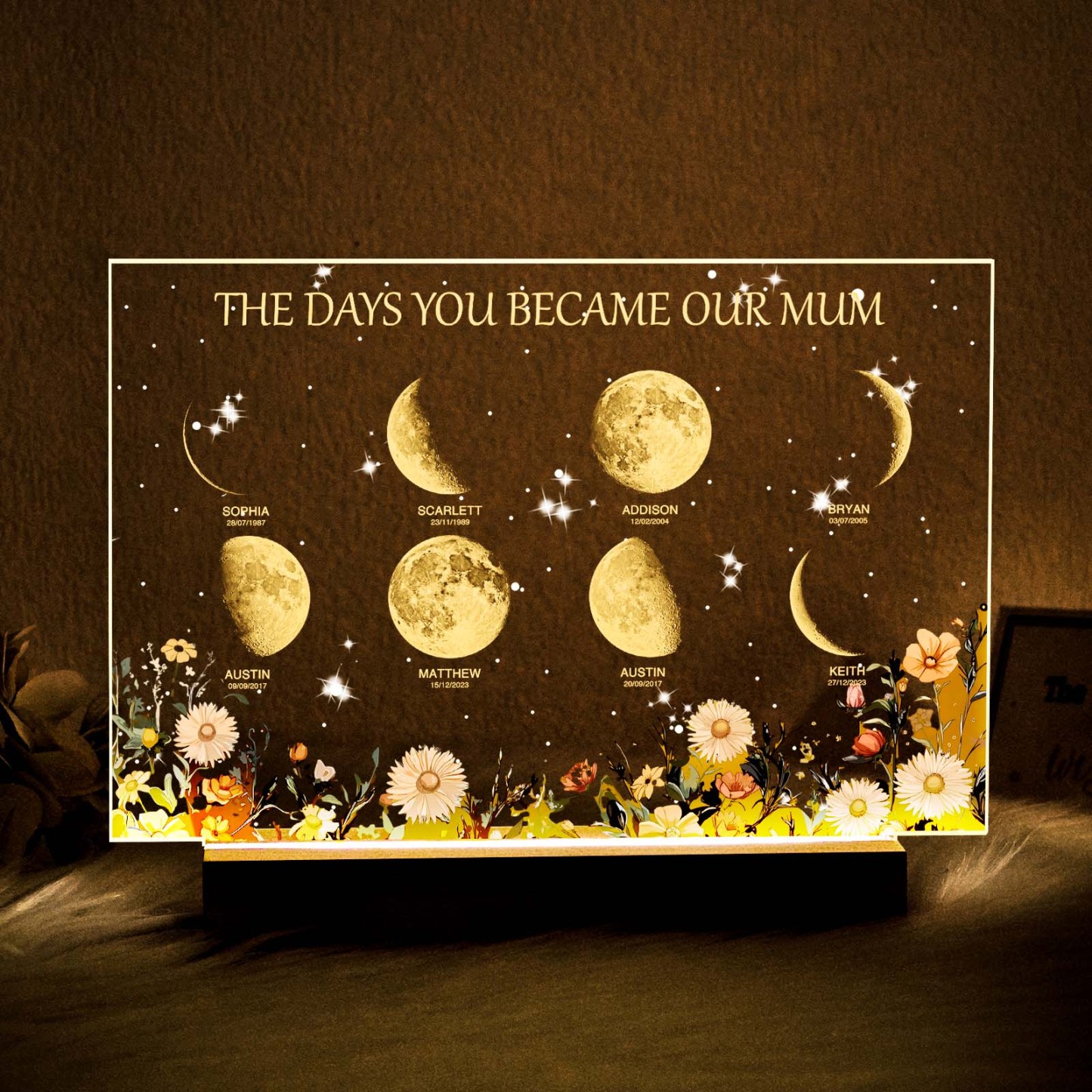Personalized The Days You Became Our Mum Moon Phase Lightbox Mother's Day Gifts Wood Base - makephotopuzzleuk