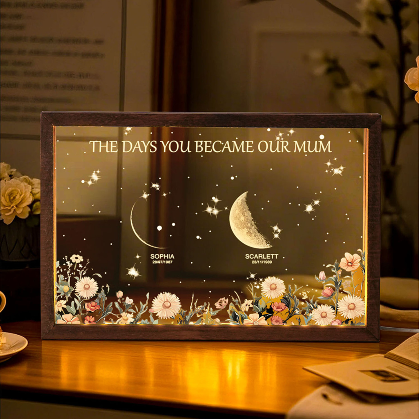Personalized The Days You Became Our Mum Moon Phase Lightbox Mother's Day Gifts Wood Base - makephotopuzzleuk