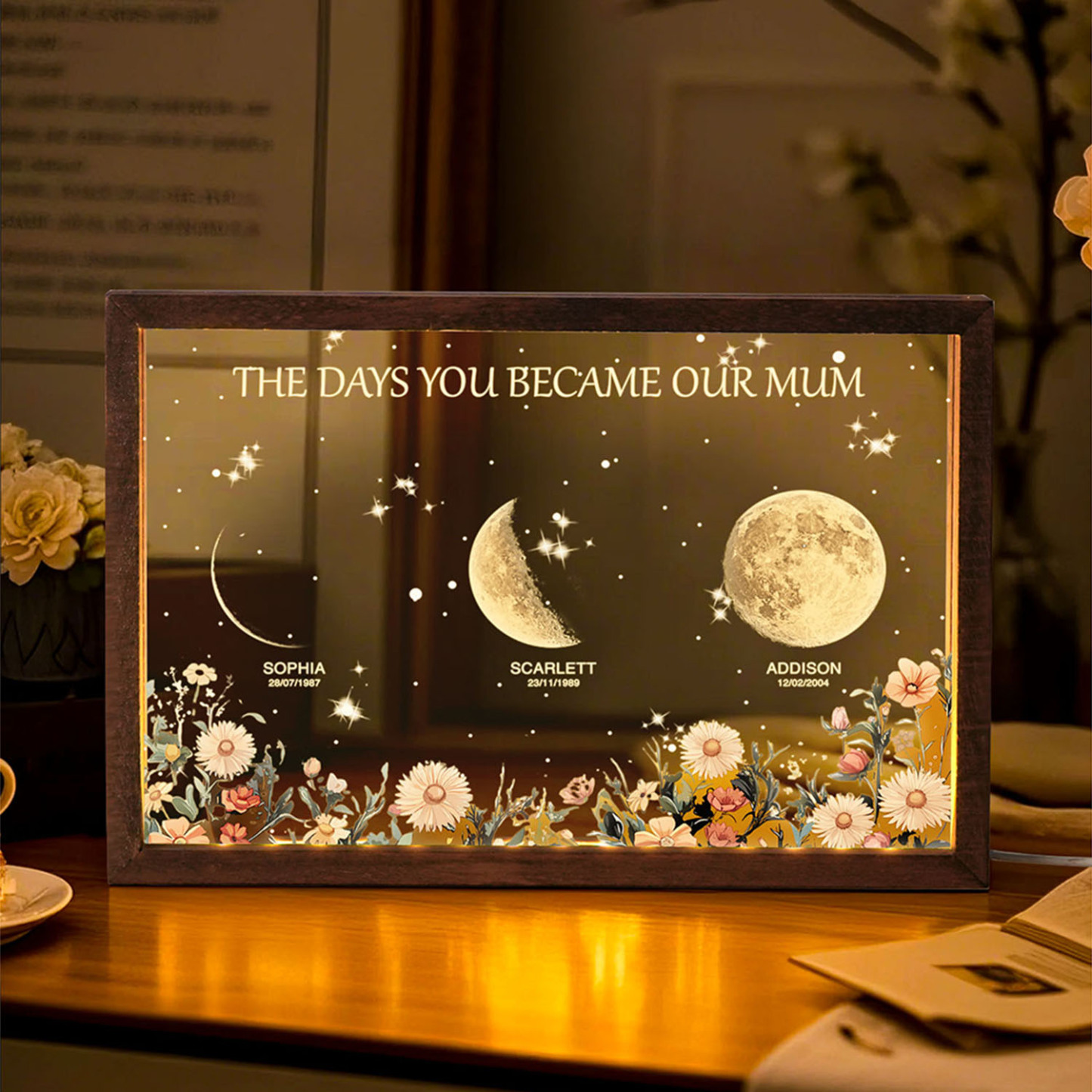 Personalized The Days You Became Our Mum Moon Phase Lightbox Mother's Day Gifts Wood Base - makephotopuzzleuk