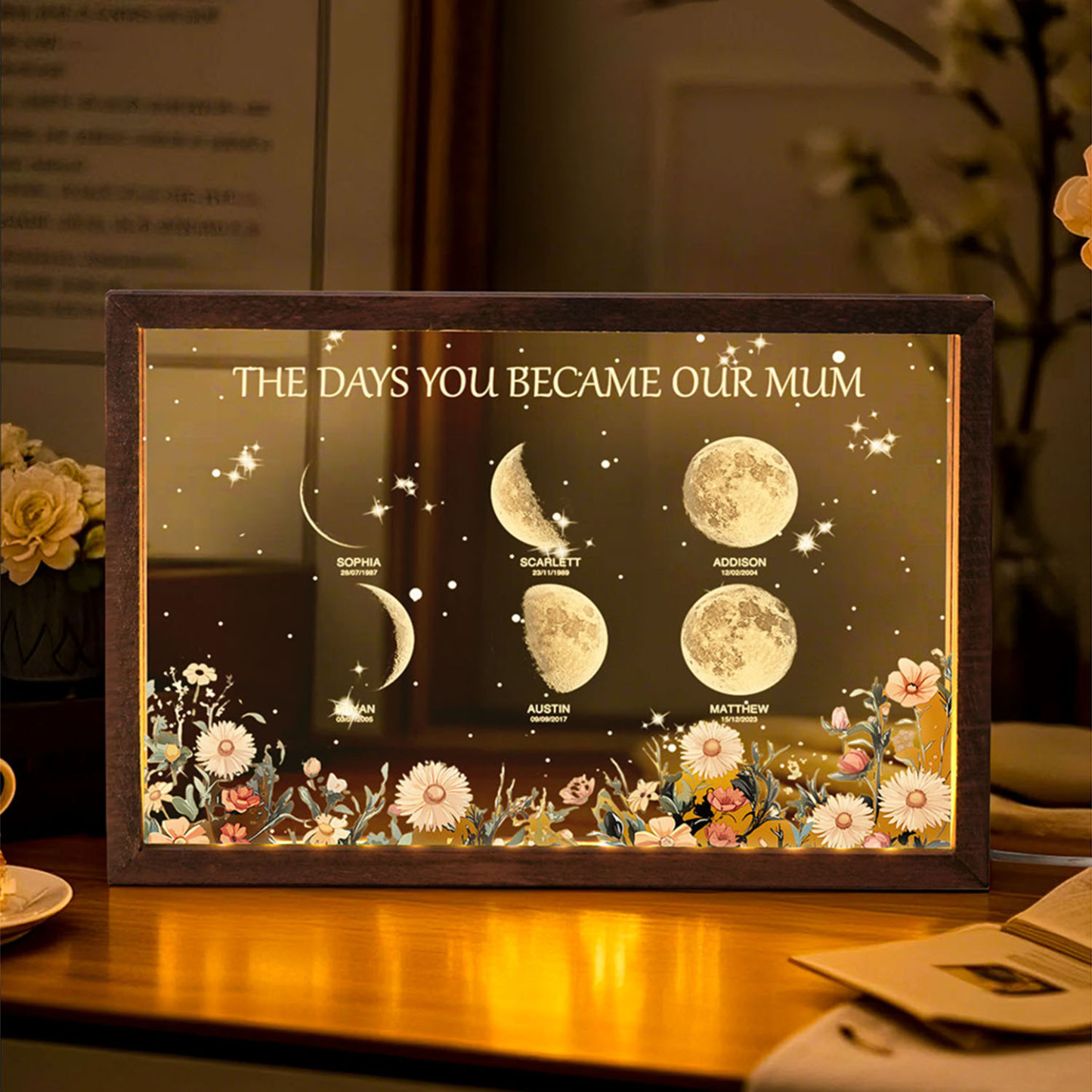 Personalized The Days You Became Our Mum Moon Phase Lightbox Mother's Day Gifts Wood Base - makephotopuzzleuk