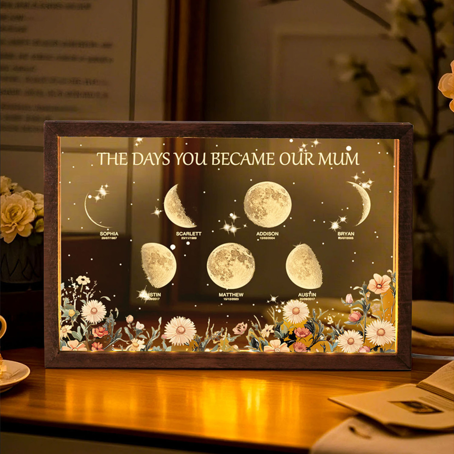 Personalized The Days You Became Our Mum Moon Phase Lightbox Mother's Day Gifts Wood Base - makephotopuzzleuk