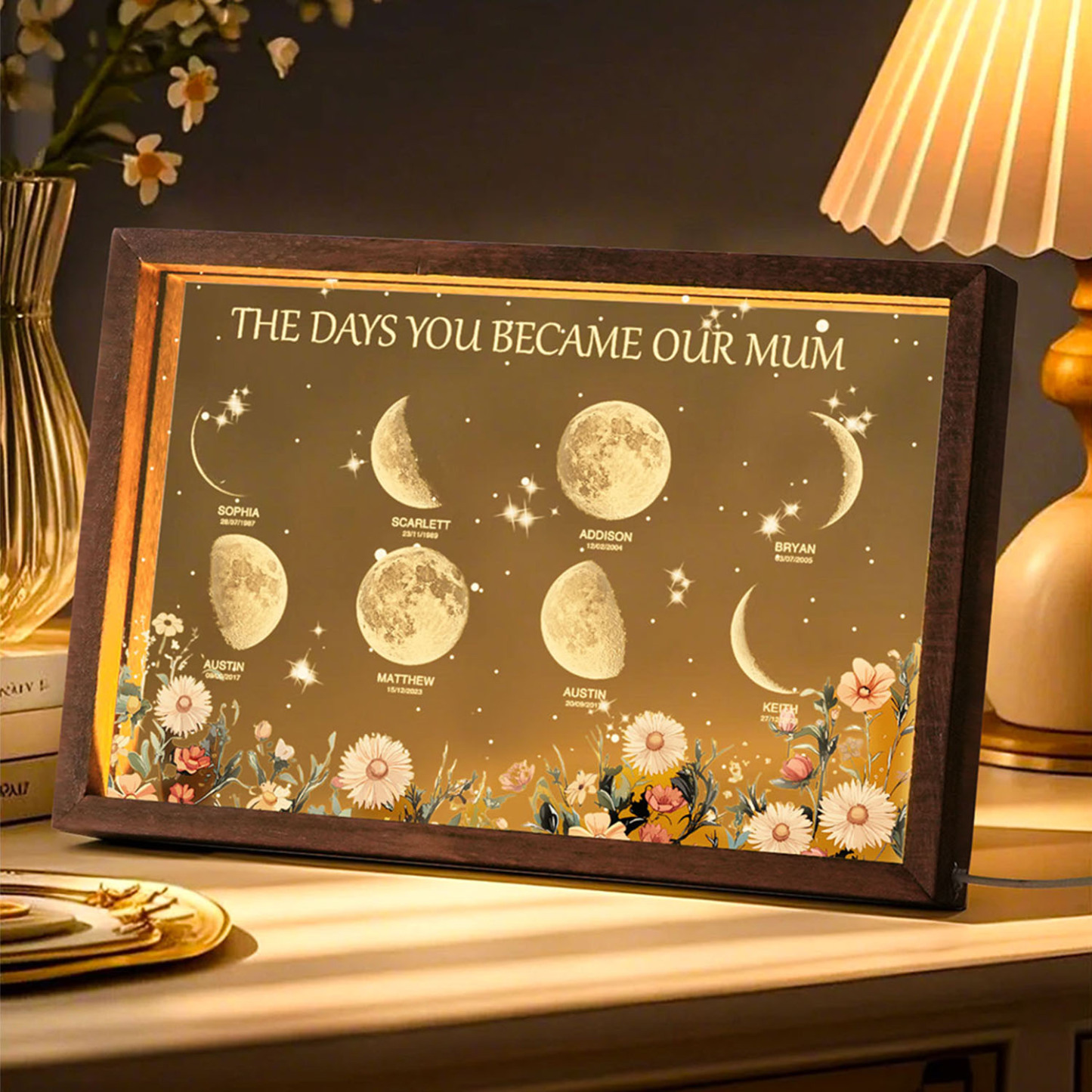 Personalized The Days You Became Our Mum Moon Phase Lightbox Mother's Day Gifts Wood Base - makephotopuzzleuk