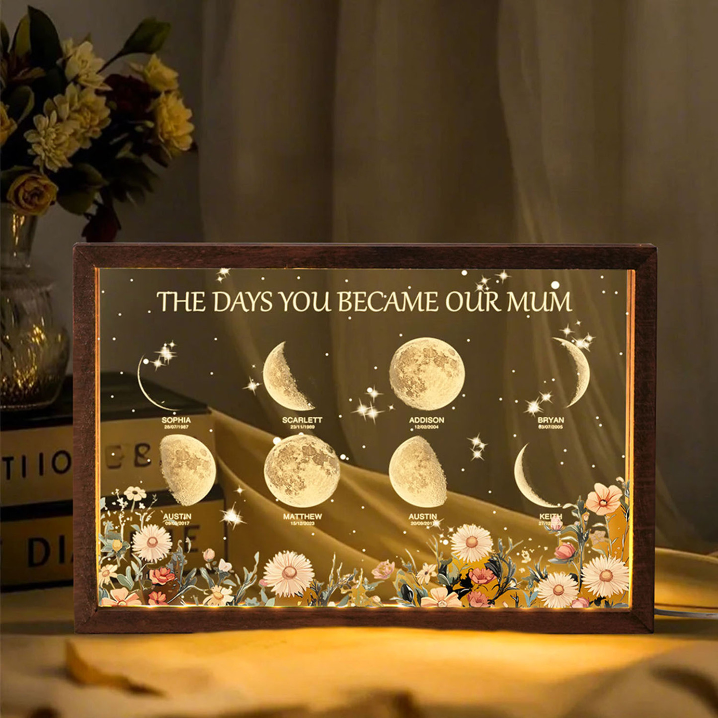 Personalized The Days You Became Our Mum Moon Phase Lightbox Mother's Day Gifts Wood Base - makephotopuzzleuk