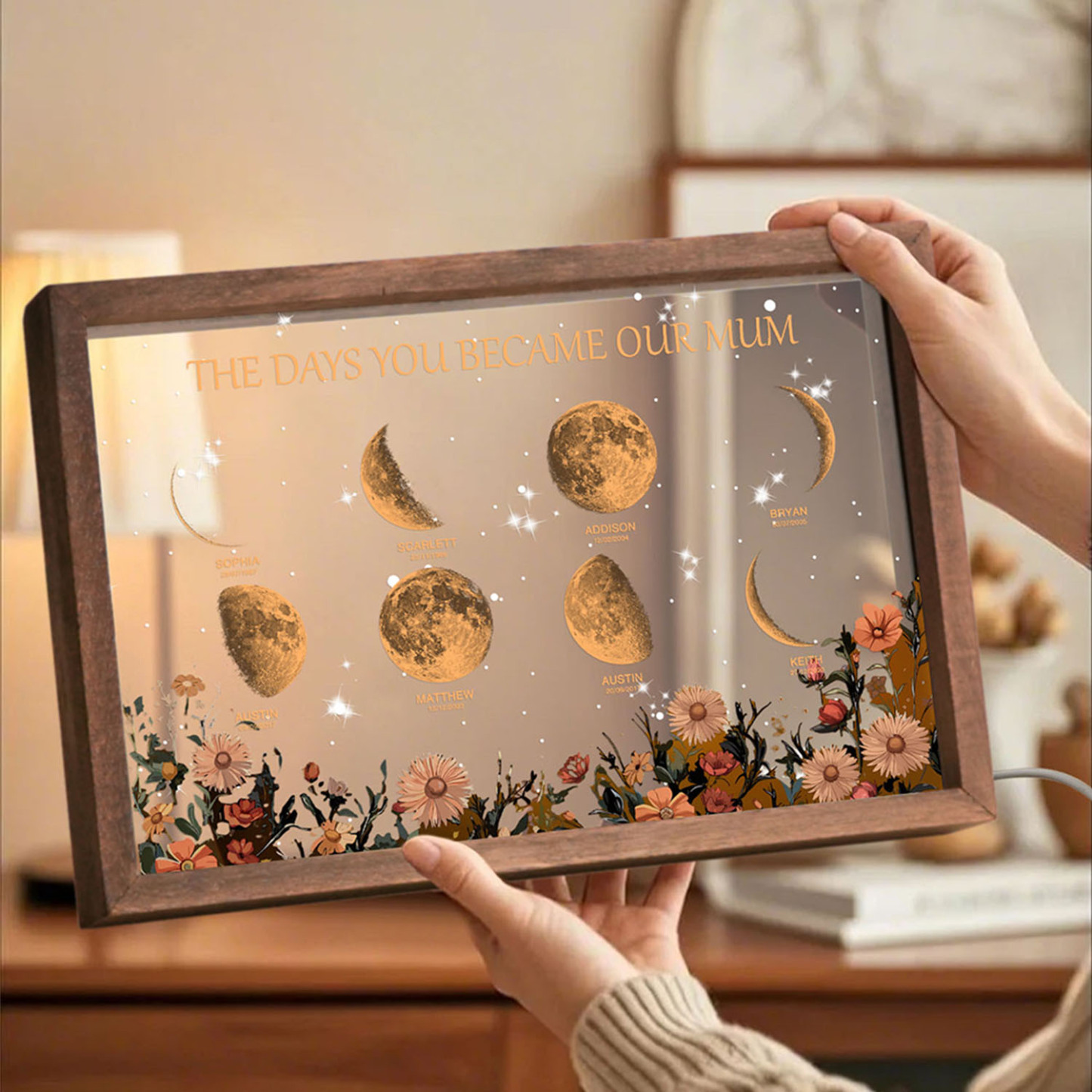 Personalized The Days You Became Our Mum Moon Phase Lightbox Mother's Day Gifts Wood Base - makephotopuzzleuk