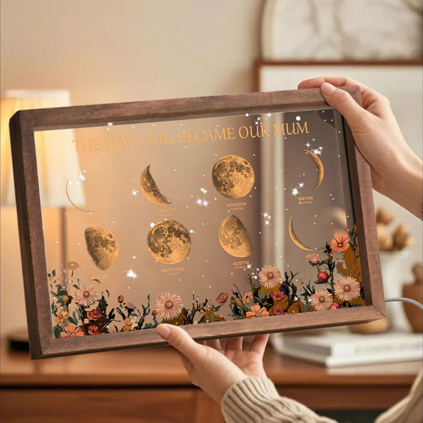 Personalized The Days You Became Our Mum Moon Phase Lightbox Mother's Day Gifts Wood Base - makephotopuzzleuk