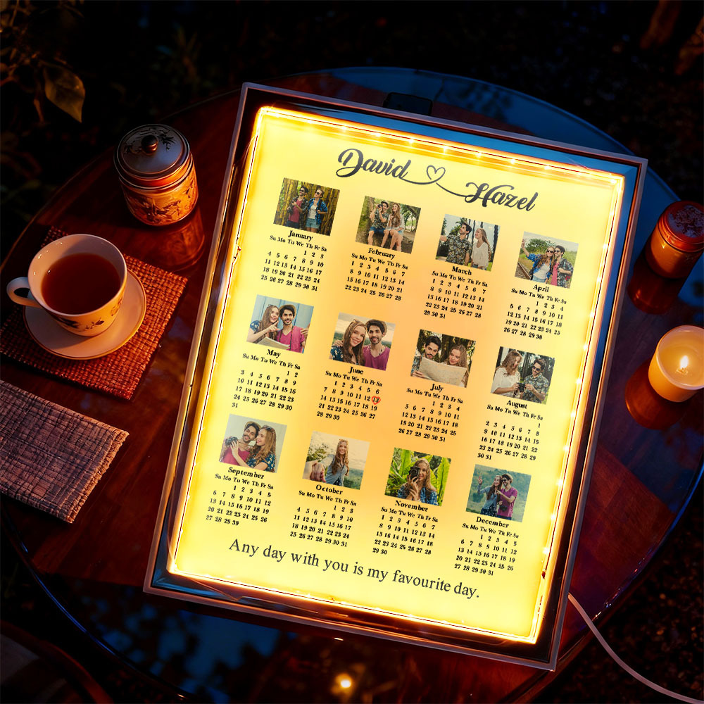 Personalized 2026 Calendar Mirror Light Box with Photo