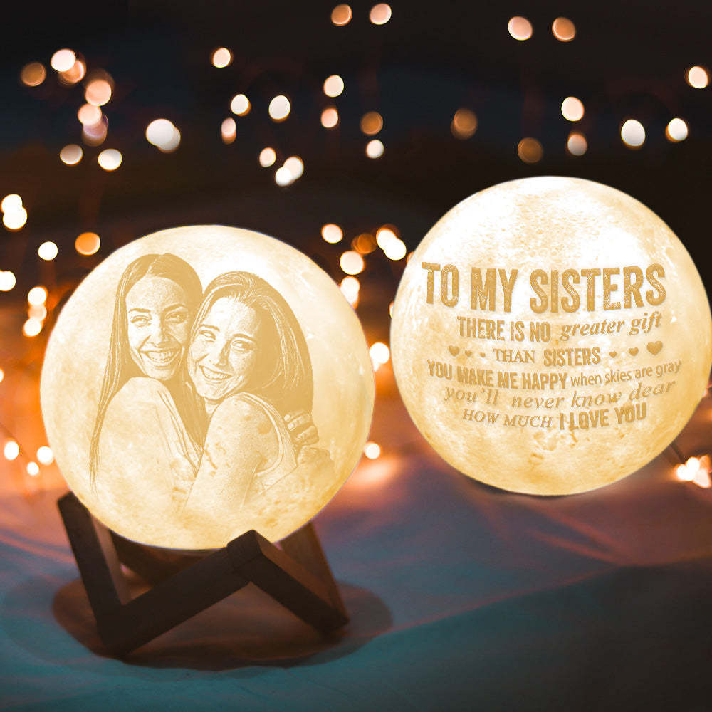 Gift For Sister Personalized Moon Night light Lamp 3D Printed Custom Photo Quality made Sister Gift - makephotopuzzleuk