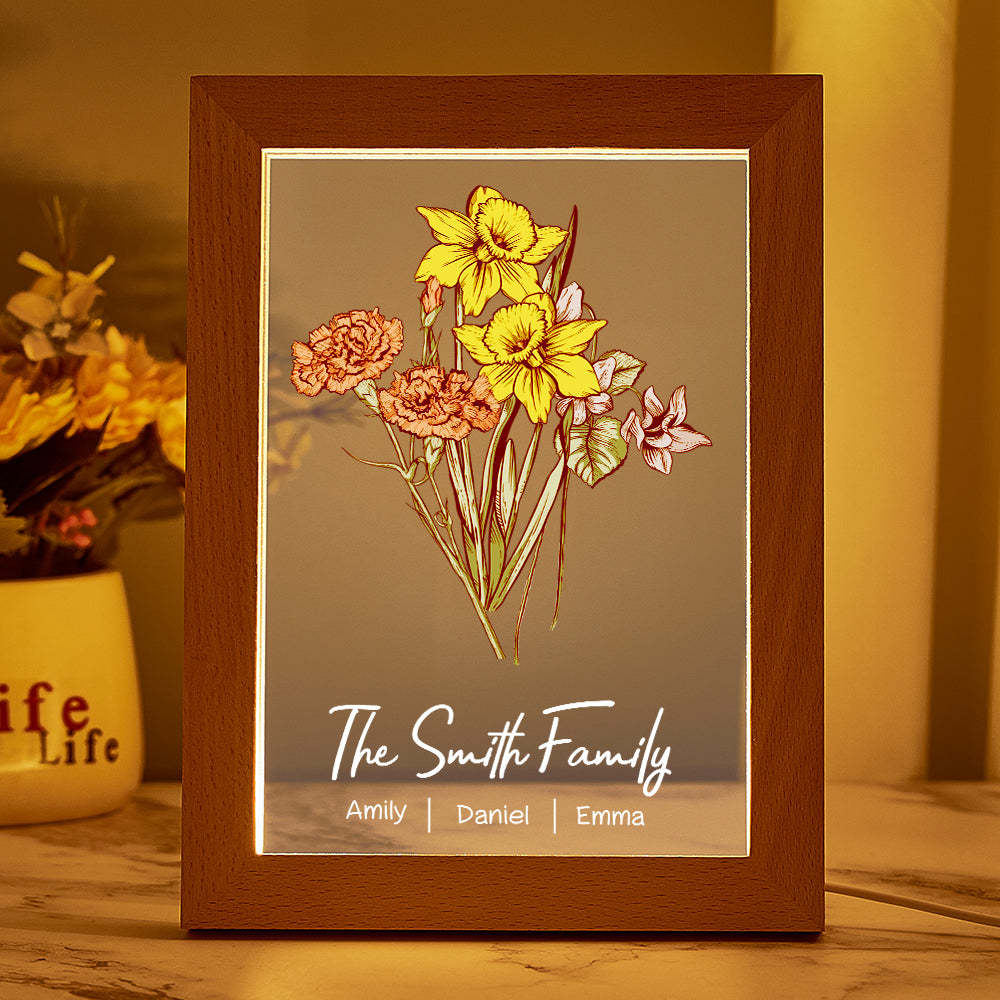 Personalised Birth Flower Bouquet Names LED Light Gift for Mom - mymoonlampuk