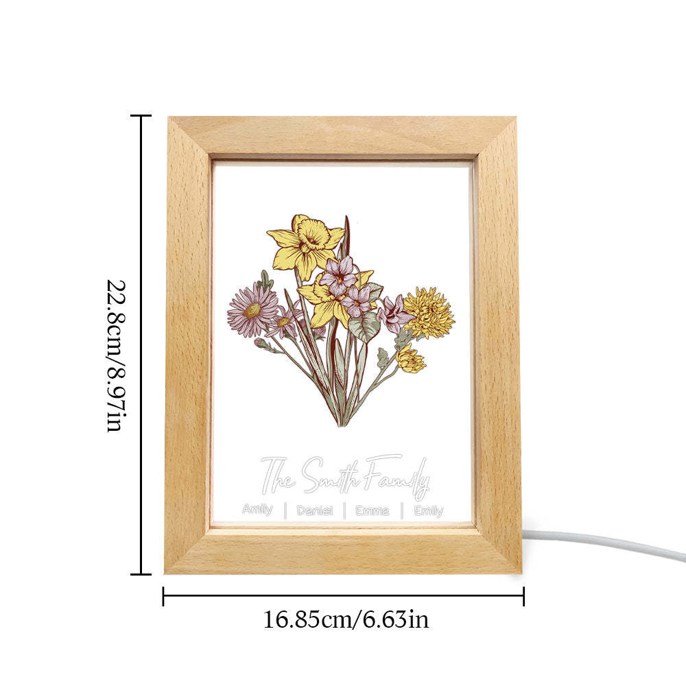 Personalised Birth Flower Bouquet Names LED Light Gift for Mom - mymoonlampuk
