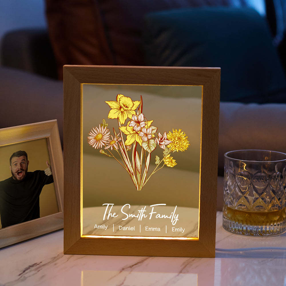 Personalised Birth Flower Bouquet Names LED Light Gift for Mom - mymoonlampuk