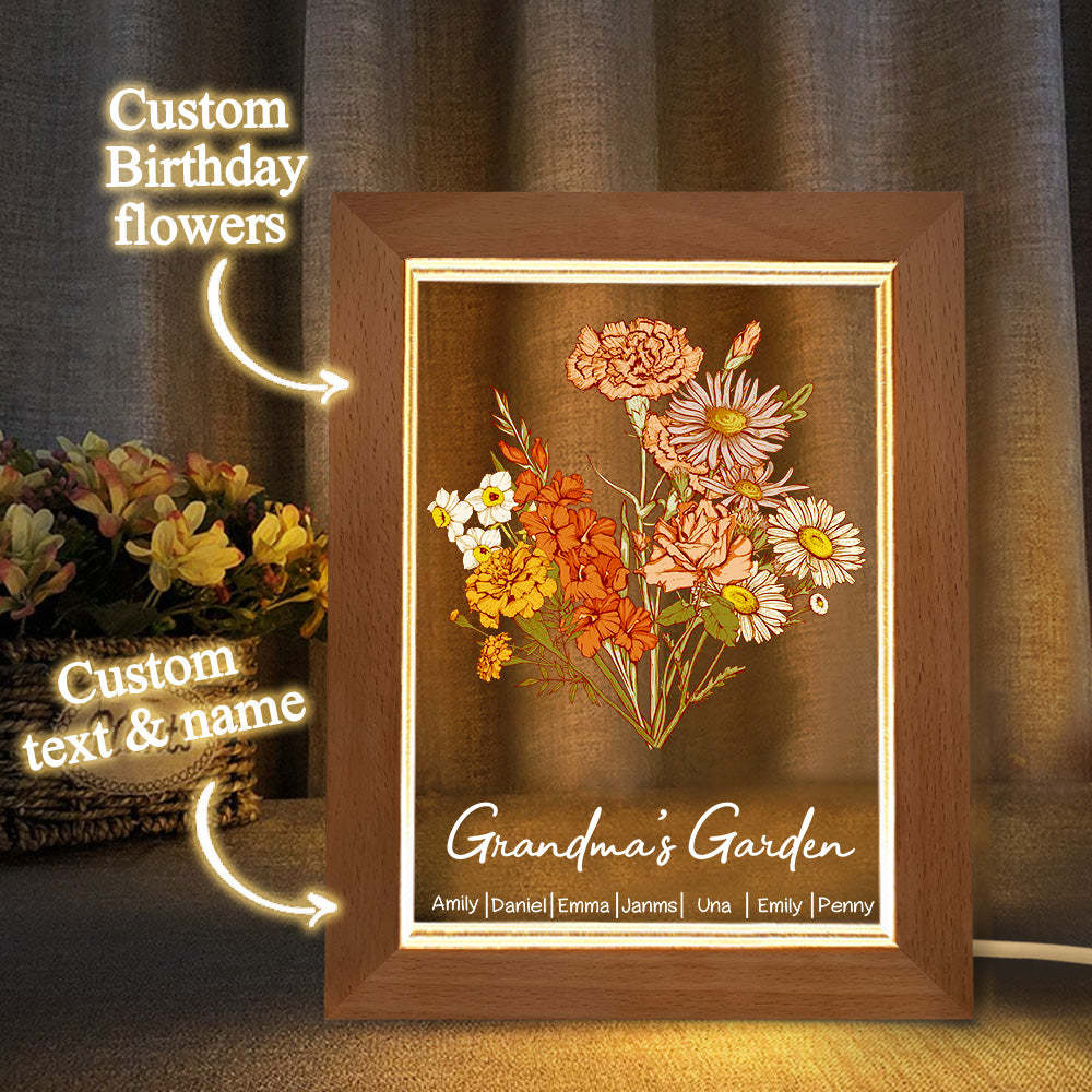 Personalised Birth Flower Bouquet Names LED Light Gift for Mom - mymoonlampuk