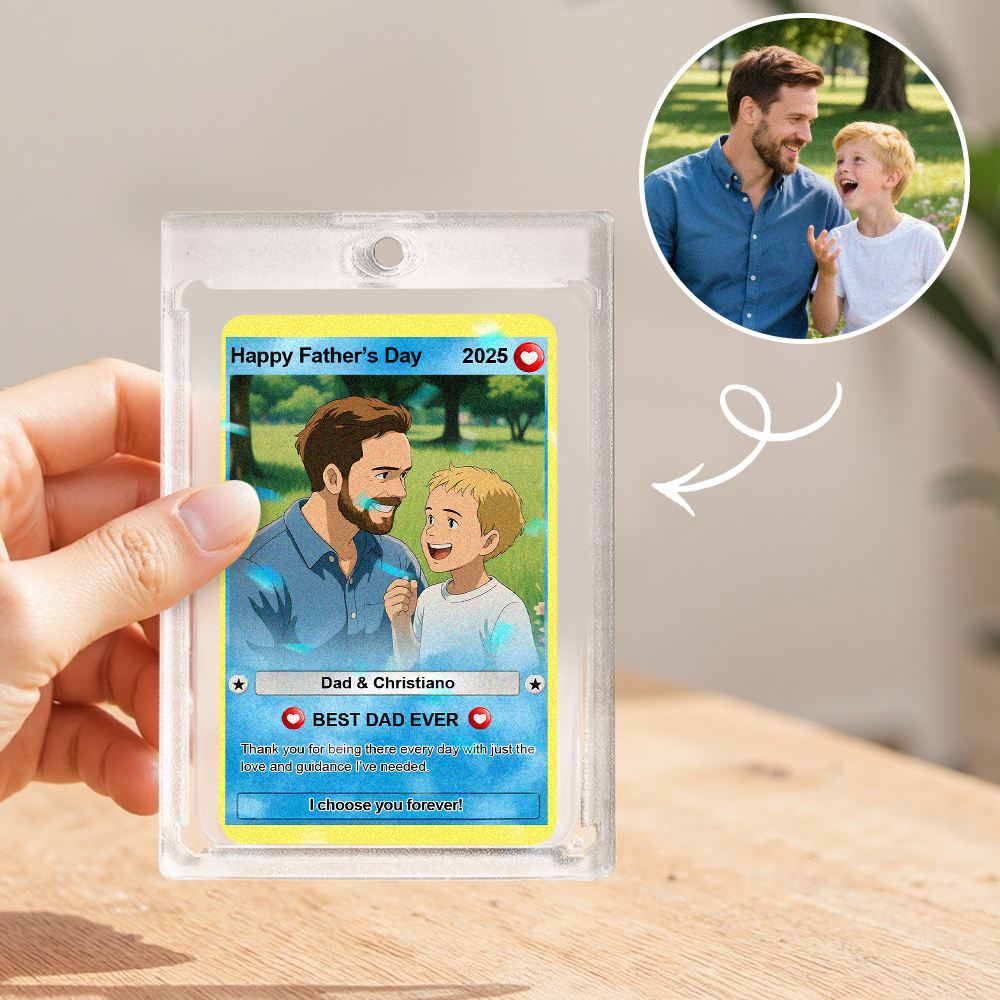 Personalized Father's Day Gift For Dad, Fathers Day Anime Card, Custom Photo Trading Anime Card, Gamer Dad Gift From Kids, Gift For Husband - MyFaceTshirt
