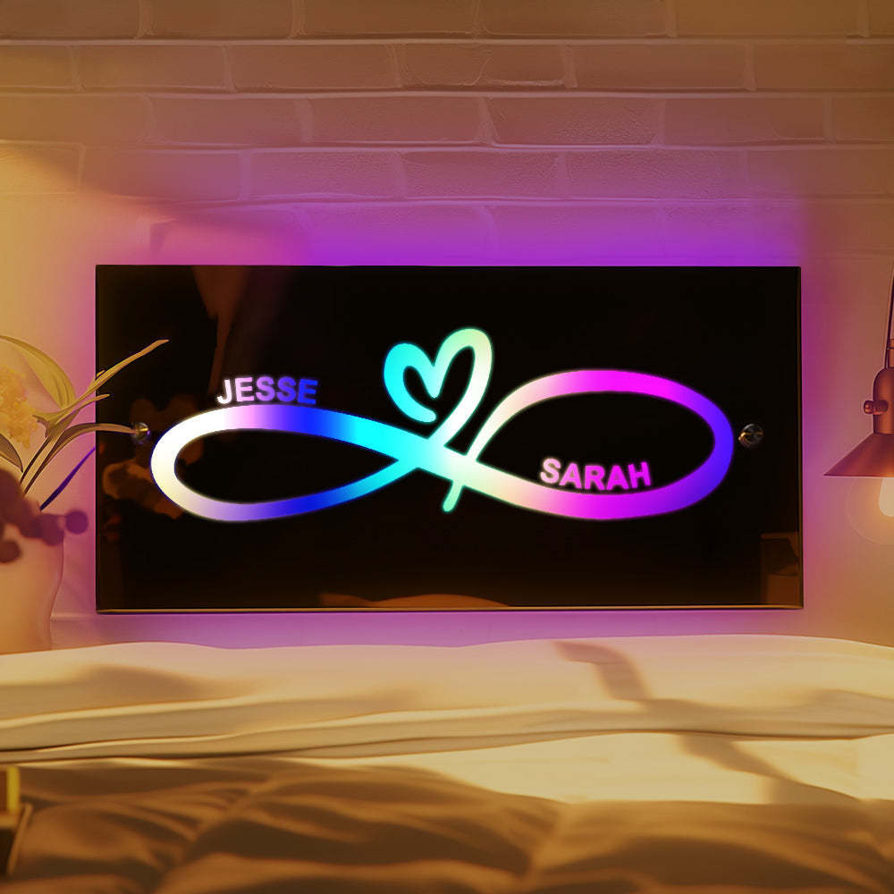 Personalized Name Mirror Light Infinity Heart Couple Gift - mymoonlampuk
