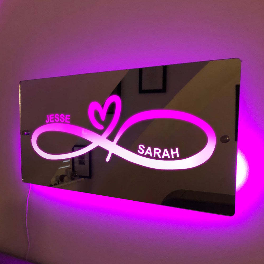 Personalized Name Mirror Light Infinity Heart Couple Gift - mymoonlampuk