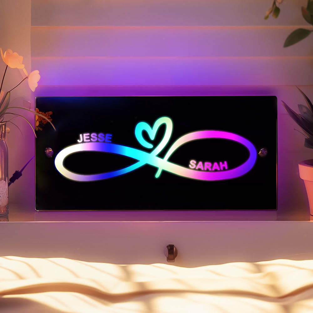 Personalized Name Mirror Light Infinity Heart Couple Gift - mymoonlampuk