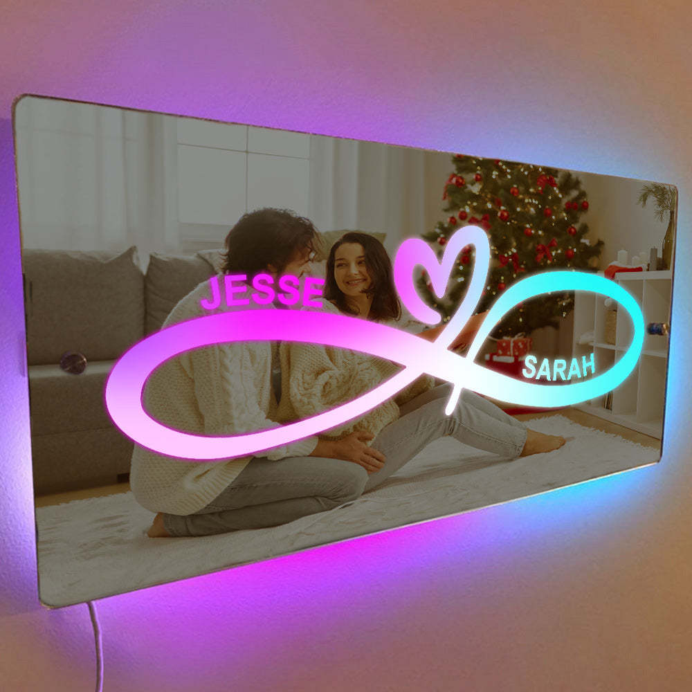 Personalized Name Mirror Light Infinity Heart Couple Gift - mymoonlampuk