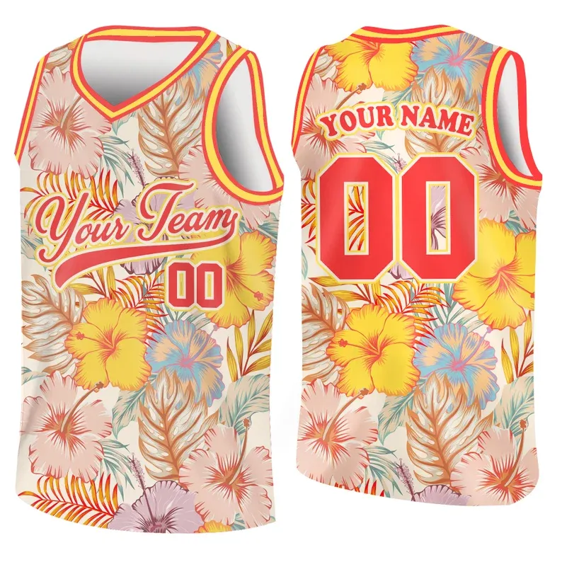 Custom Basketball Jersey with Name & Number Personalized Hawaii Floral Sports Tank Top - makephotopuzzleuk