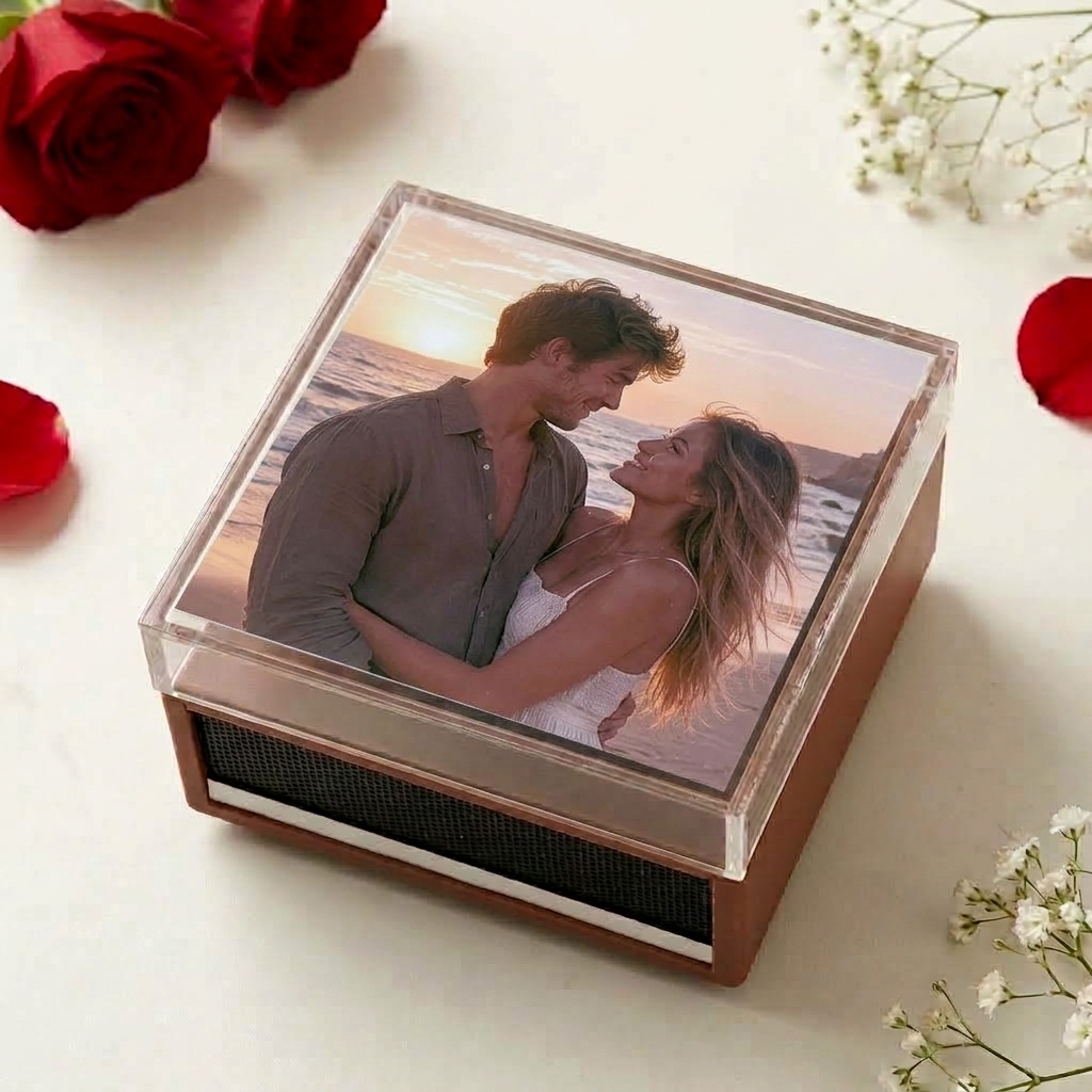 Personalized Mini Vinyl Music Player That Really Plays Music | Each Vinyl Can Play a Different Full Song, Custom Photo Album Cover & Music Box Cover, Anniversary Gift for Couples - makephotopuzzleuk
