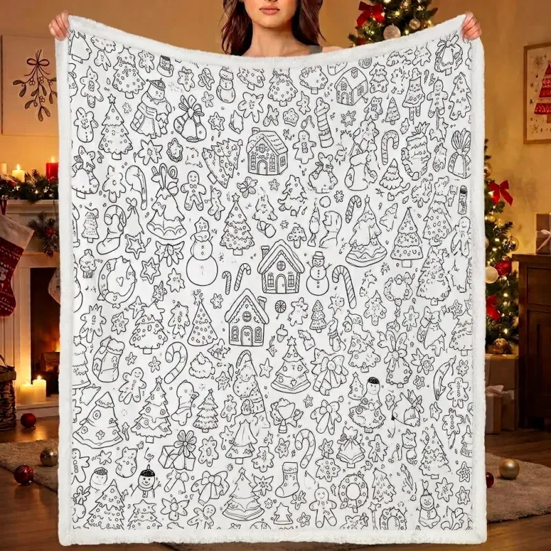 DIY Drawing Blanket with Optional 24 Colors Markers, Color Art Blanket Washable Blankets, Christmas Coloring Blankets for Adults - makephotopuzzleuk