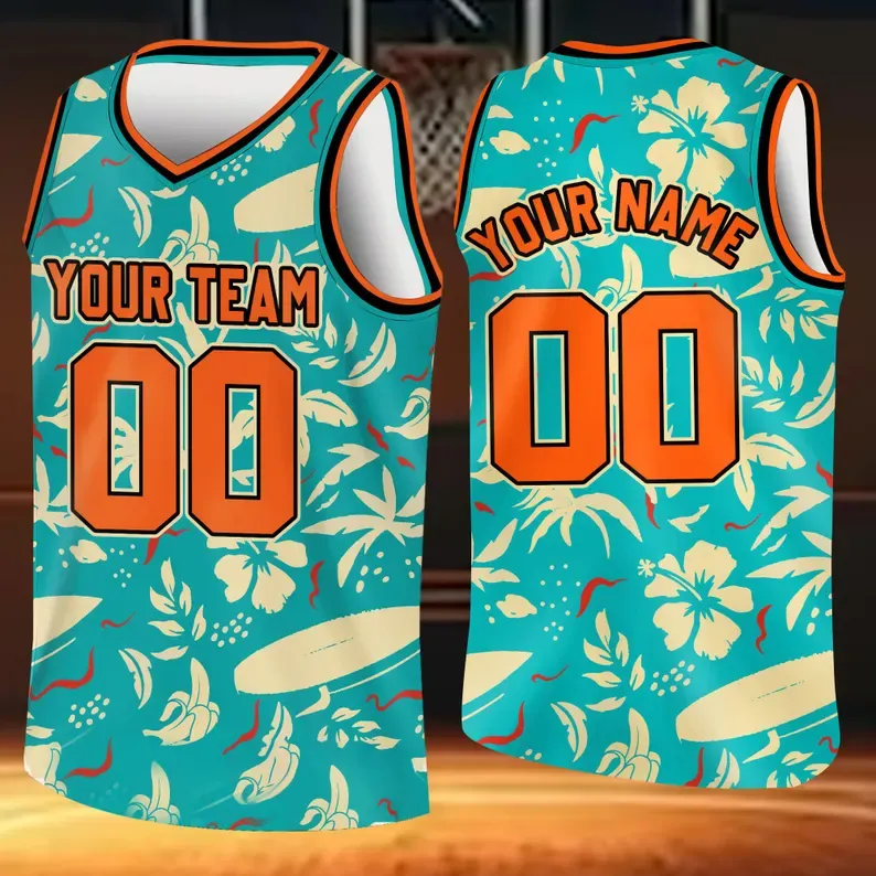Custom Basketball Jersey with Name & Number Personalized Hawaii Floral Sports Tank Top - makephotopuzzleuk