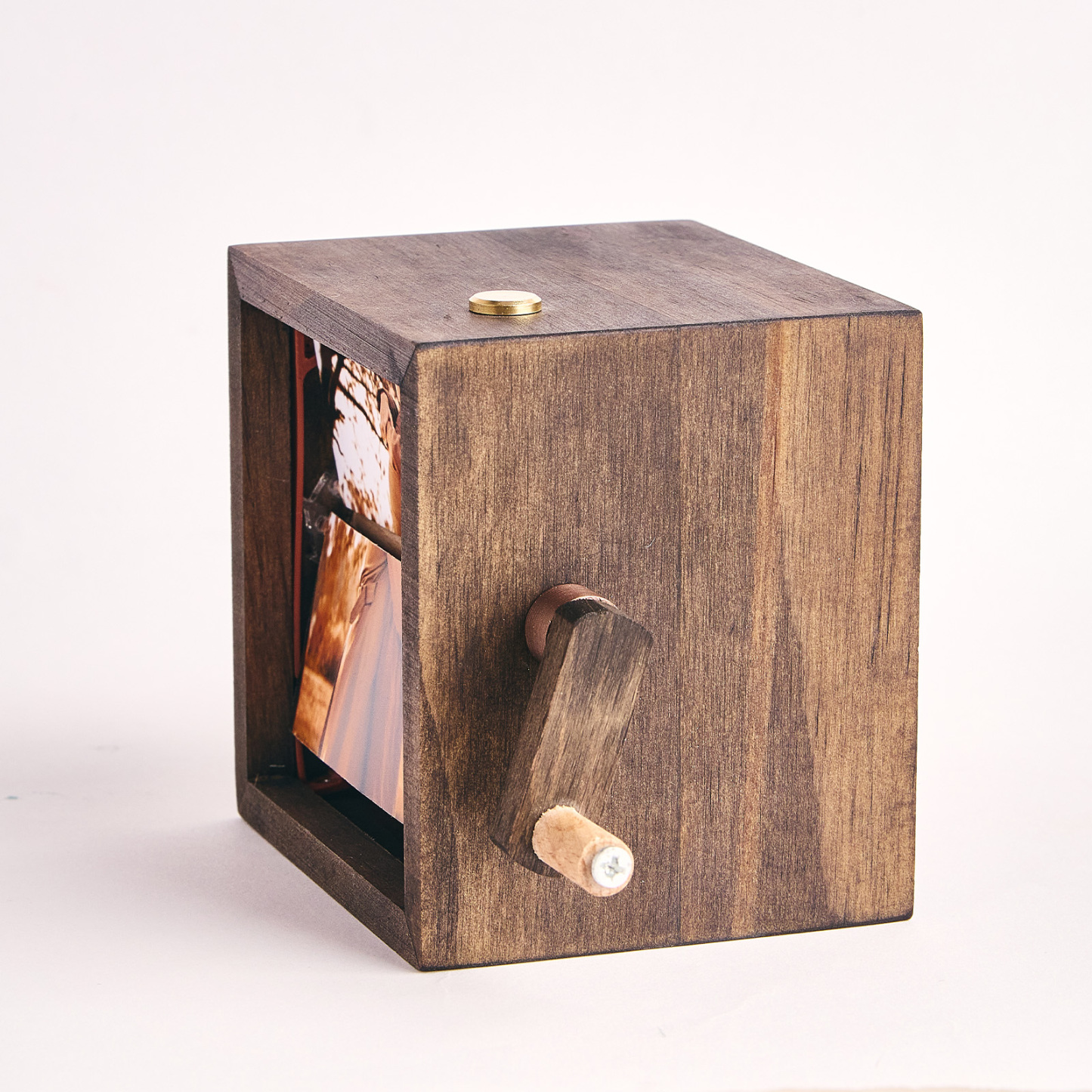 Custom Hand-Cranked Flipbook Photo Cube Walnut Coulpe Frame with Light Unique Gift Idea - makephotopuzzleuk