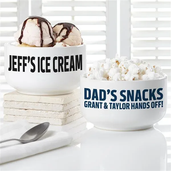 His Snacks Personalized Enamel 18oz & 20oz Bowl with Lid for Dad on Father's Day - makephotopuzzleuk