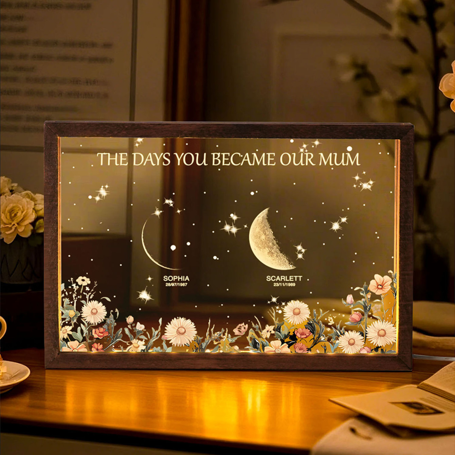 Personalized The Days You Became Our Mum Moon Phase Lightbox Mother's Day Gifts Wood Base - makephotopuzzleuk
