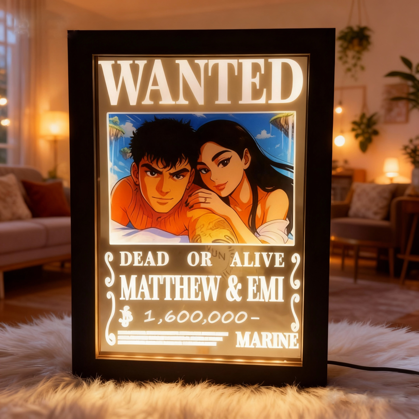 Custom Anime Bounty Couple Portrait Personalized Anime Style Wanted Portrait Night Light - makephotopuzzleuk