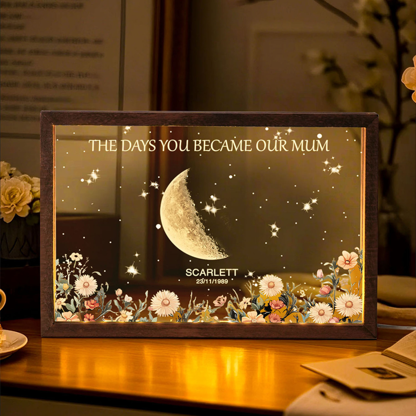 Personalized The Days You Became Our Mum Moon Phase Lightbox Mother's Day Gifts Wood Base - makephotopuzzleuk